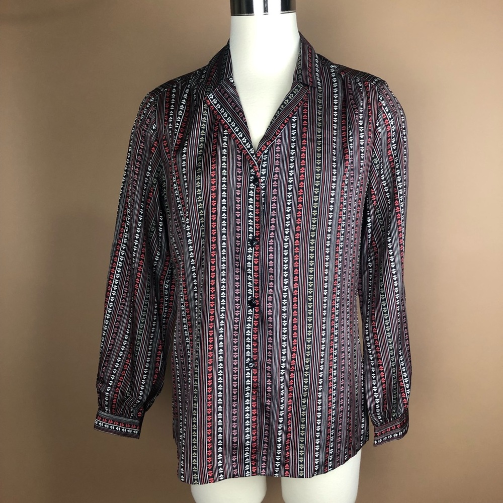 Vintage Women's Size L Panther Floral Striped Blouse